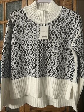 Free Assembly Black & White Patterned Turtleneck Sweater
